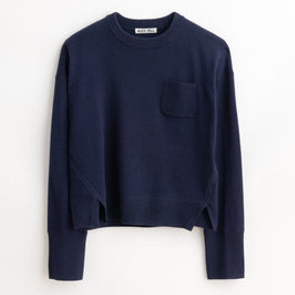 Alex Mill Cropped Pocket Sweater In Cotton Wool Blend Navy - SM - Picture 1 of 4